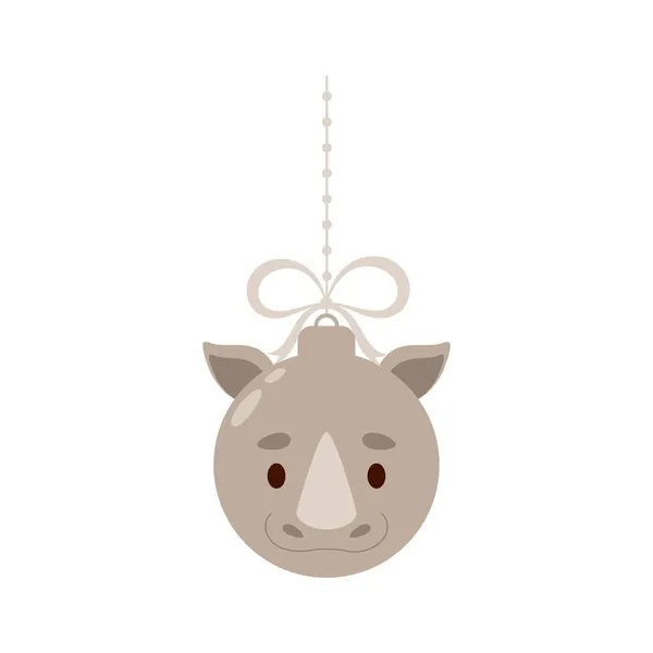 Feliz Navidad Bola Año Nuevo Con Rinoceronte Lindo Dibujos Animados — Vector de stock