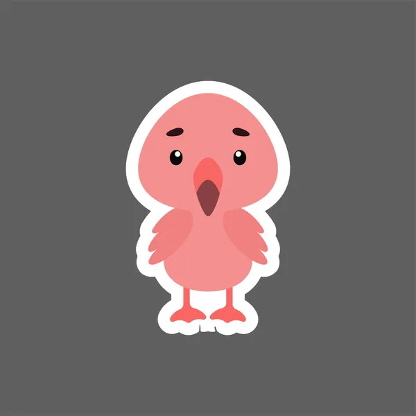 Leuke Kleine Baby Flamingo Sticker Cartoon Dierlijke Karakter Voor Kinderen — Stockvector