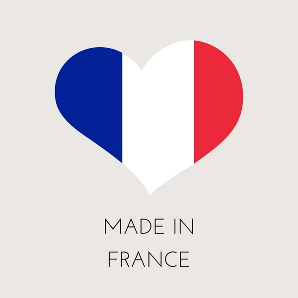 Etiqueta Forma Corazón Con Bandera Francesa Fabricado Pegatina Concepto País — Archivo Imágenes Vectoriales