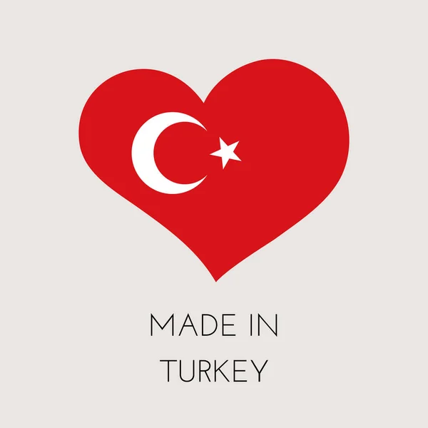 Étiquette Forme Coeur Avec Drapeau Turc Autocollant Fabriqué Turquie Usine — Image vectorielle