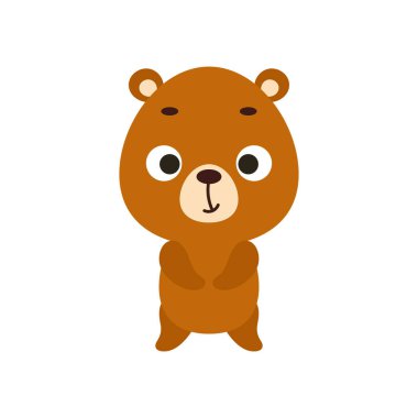 Beyaz arka planda şirin küçük bir ayı. Çocuk kartları için çizgi film karakteri, bebek partisi, davetiye, poster, tişört kompozisyonu, ev içi. Vektör stok illüstrasyonu.