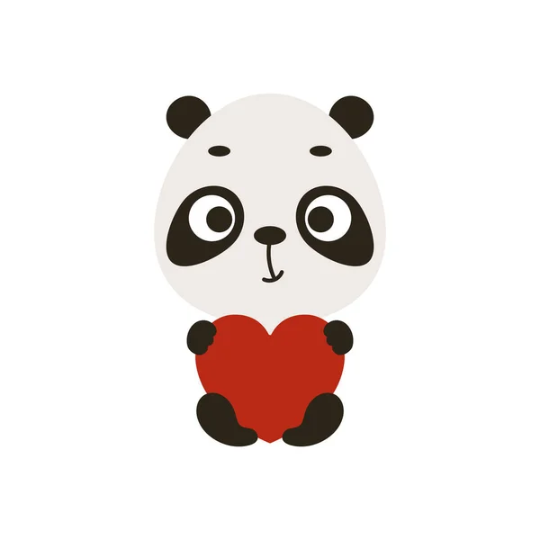 Bonito Panda Sentado Manter Hart Fundo Branco Personagem Animal Dos — Vetor de Stock