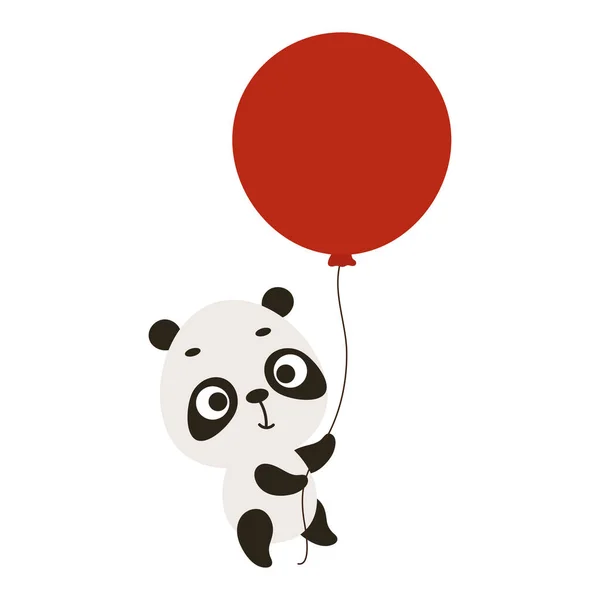 Panda Giro Voar Num Balão Vermelho Personagem Animal Dos Desenhos — Vetor de Stock