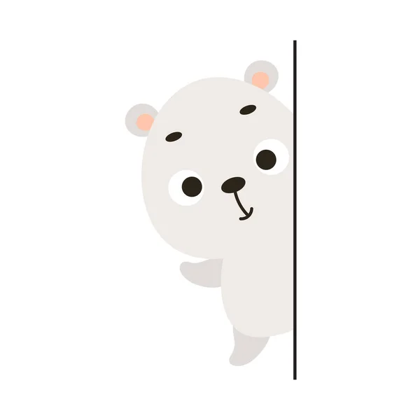 Lindo Oso Polar Mirando Vuelta Esquina Sobre Fondo Blanco Personaje — Vector de stock