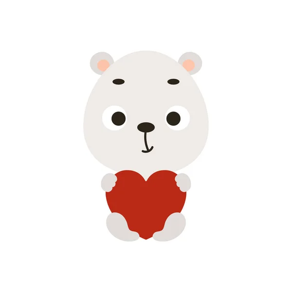 可爱的小北极熊让哈特保持白色背景 卡通动物角色为儿童卡片 婴儿淋浴 邀请函 T恤作文 房子内部 矢量存量说明 — 图库矢量图片