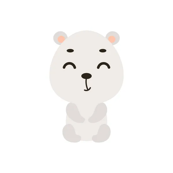 Lindo Oso Polar Sentado Sobre Fondo Blanco Personaje Animal Dibujos — Vector de stock