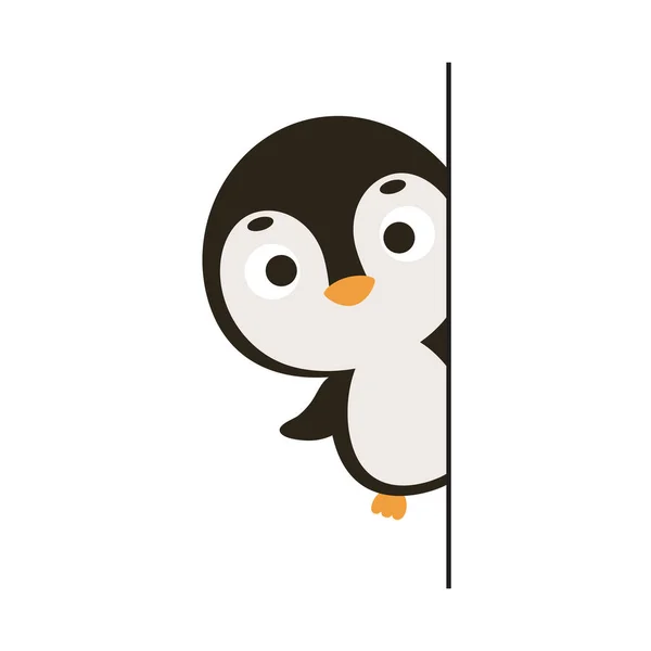 Милий Маленький Пінгвін Дивиться Рогом Білому Тлі Мультяшний Тваринний Персонаж — стоковий вектор