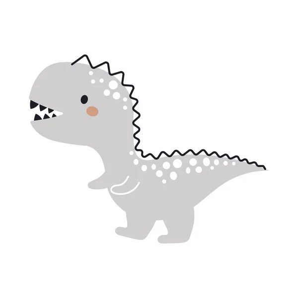 Cute Grey Dinosaur Scandinavian Style Funny Cartoon Dino Kids Cards — Stock Vector