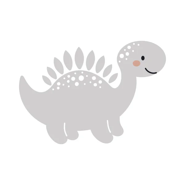 Söt Grå Dinosaurie Skandinavisk Stil Rolig Tecknad Dino För Barn — Stock vektor