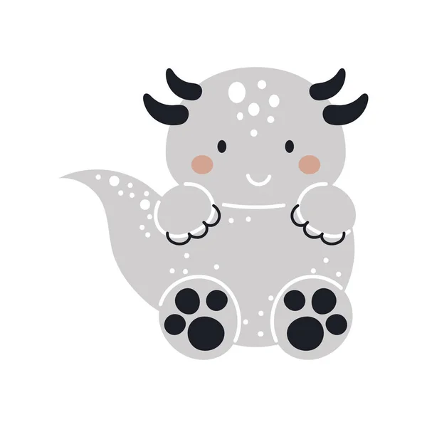 Cute Szary Dinozaur Stylu Skandynawskim Zabawna Kreskówka Dino Dla Dzieci — Wektor stockowy