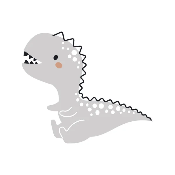 Cute Grey Dinosaur Scandinavian Style Funny Cartoon Dino Kids Cards — Stock Vector