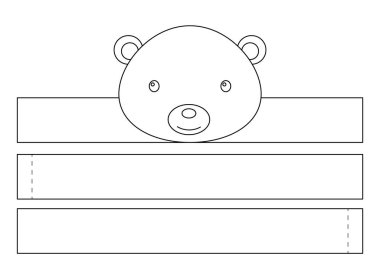 Yazdırılabilir ayı kağıt kaplama. Doğum günü, noel, bebek partisi için kurdele şablonu. Eğlence için eğlenceli bir aksesuar. Yazdır, boya, kes ve yapıştır. Vektör stok illüstrasyonu.