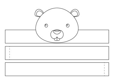 Yazdırılabilir kunduz kağıt kaplama. Doğum günü, noel, bebek partisi için kurdele şablonu. Eğlence için eğlenceli bir aksesuar. Yazdır, boya, kes ve yapıştır. Vektör stok illüstrasyonu.