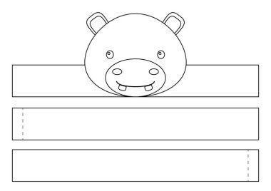 Yazdırılabilir kağıt su aygırı tacı. Doğum günü, noel, bebek partisi için kurdele şablonu. Eğlence için eğlenceli bir aksesuar. Yazdır, boya, kes ve yapıştır. Vektör stok illüstrasyonu.