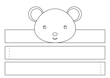 Yazdırılabilir fare kağıdı kaplama. Doğum günü, noel, bebek partisi için kurdele şablonu. Eğlence için eğlenceli bir aksesuar. Yazdır, boya, kes ve yapıştır. Vektör stok illüstrasyonu.