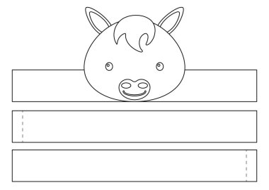 Yazdırılabilir kağıttan taç. Doğum günü, noel, bebek partisi için kurdele şablonu. Eğlence için eğlenceli bir aksesuar. Yazdır, boya, kes ve yapıştır. Vektör stok illüstrasyonu.