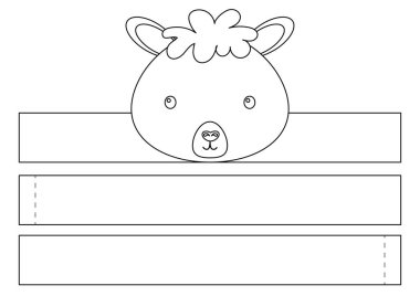 Yazdırılabilir alpaka kağıt kaplama. Doğum günü, noel, bebek partisi için kurdele şablonu. Eğlence için eğlenceli bir aksesuar. Yazdır, boya, kes ve yapıştır. Vektör stok illüstrasyonu.