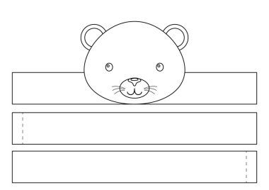 Yazdırılabilir panter kağıt kaplama. Doğum günü, noel, bebek partisi için kurdele şablonu. Eğlence için eğlenceli bir aksesuar. Yazdır, boya, kes ve yapıştır. Vektör stok illüstrasyonu.