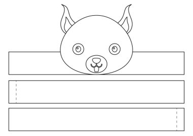 Basılabilir sincap kağıt kaplama. Doğum günü, noel, bebek partisi için kurdele şablonu. Eğlence için eğlenceli bir aksesuar. Yazdır, boya, kes ve yapıştır. Vektör stok illüstrasyonu.