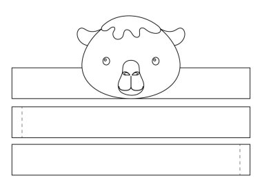 Yazdırılabilir deve kağıdı kaplama. Doğum günü, noel, bebek partisi için kurdele şablonu. Eğlence için eğlenceli bir aksesuar. Yazdır, boya, kes ve yapıştır. Vektör stok illüstrasyonu.