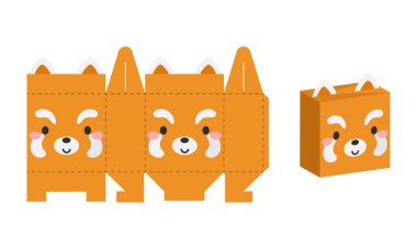 Şekerler, şekerler, hediyeler, fırınlar için basit bir hediye kutusu kırmızı panda tasarımı. Doğum günlerini, bebek partilerini, cadılar bayramını, Noel 'i. Yazdır, kes, katla, yapıştır.