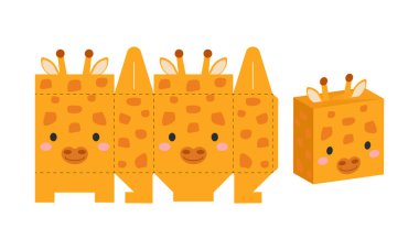 Şeker, şeker, hediye ve fırın için basit bir hediye kutusu zürafa tasarımı. Doğum günlerini, bebek partilerini, cadılar bayramını, Noel 'i. Yazdır, kes, katla, yapıştır.