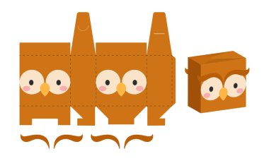 Tatlılar, şekerler, hediyeler, fırınlar için basit paket servis baykuşu tasarımı. Doğum günlerini, bebek partilerini, cadılar bayramını, Noel 'i. Yazdır, kes, katla, yapıştır.