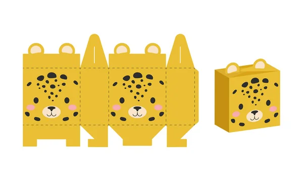 Простая Упаковка Предпочитает Леопардовый Дизайн Коробки Сладостей Конфет Подарков Пекарни — стоковый вектор