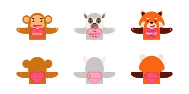 Sevgililer Günü şirin hayvan hediye kartları çocuklar için şeker tutucu kartları. Harika hediye seçeneği okul ödülleri, hediye değişimi, sevgililer günü partisi hediyeleri, aşk notları ve daha fazlası. Vektör stok illüstrasyonu