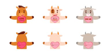 Sevimli hayvan Sevgililer Günü çocuklar için şeker tutucu kartları hediye ediyor. Harika hediye seçenekleri okul ödülleri, sevgililer günü partisi hediyeleri, hediye değişimi, aşk notları ve daha fazlası. Vektör stok illüstrasyonu