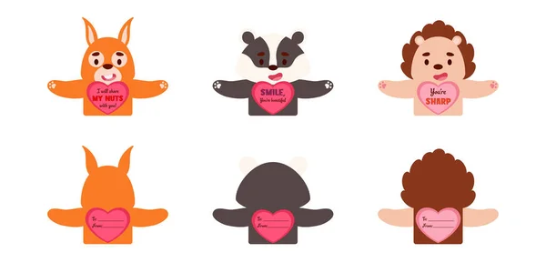 Mignon Animal Cartes Cadeaux Saint Valentin Cartes Porte Bonbons Pour — Image vectorielle