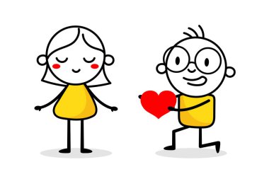 Love, romance and dating concept. Hand drawn doodle figure. Valentine concept with funny stickman. Vector stock illustration.