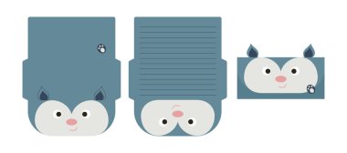 Kağıt lazer kesme kartı şablonu yazan sevimli bir keseli sıçan mektubu. Selamlama, davetiye ve teşekkür kartları için hayvan tasarımı. Vektör stok illüstrasyonu.