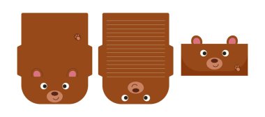 Güzel bir ayı mektubu. Kağıt, lazer kesme kartı şablonu yazıyor. Selamlama, davetiye ve teşekkür kartları için hayvan tasarımı. Vektör stok illüstrasyonu.