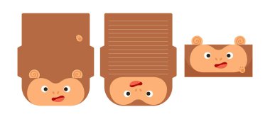 Kağıt lazer kesim kart şablonu yazan sevimli bir maymun mektubu. Selamlama, davetiye ve teşekkür kartları için hayvan tasarımı. Vektör stok illüstrasyonu.