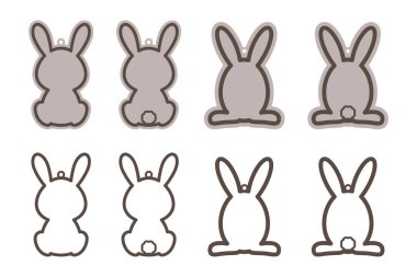 Sevimli Paskalya tavşanı sepeti isim etiketleri. Lazer odun kesme şablonu. Katmanlı kağıt dekorasyonu. Yazdır, kes, yapıştır. Yumurta avı, çocuk tasarımı. Vektör stok illüstrasyonu.