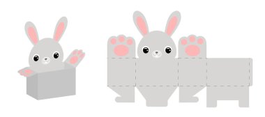 Şeker, şeker, küçük hediyeler, fırın için parti kutuları için tavşan tasarımı. Parti paketi öldü. Şablon kesildi. Doğum günleri, bebek partileri, Paskalya. Vektör stok illüstrasyonu