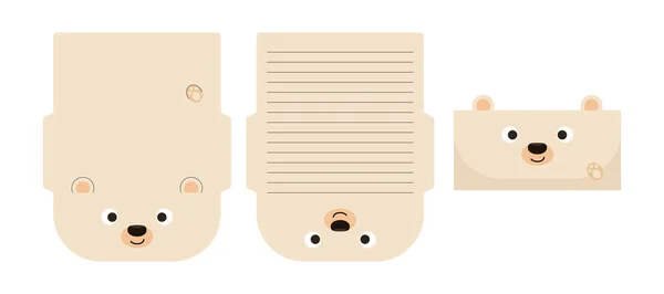 Słodki Piękny List Niedźwiedź Polarny Pisząc Papier Papier Szablon Karty — Wektor stockowy
