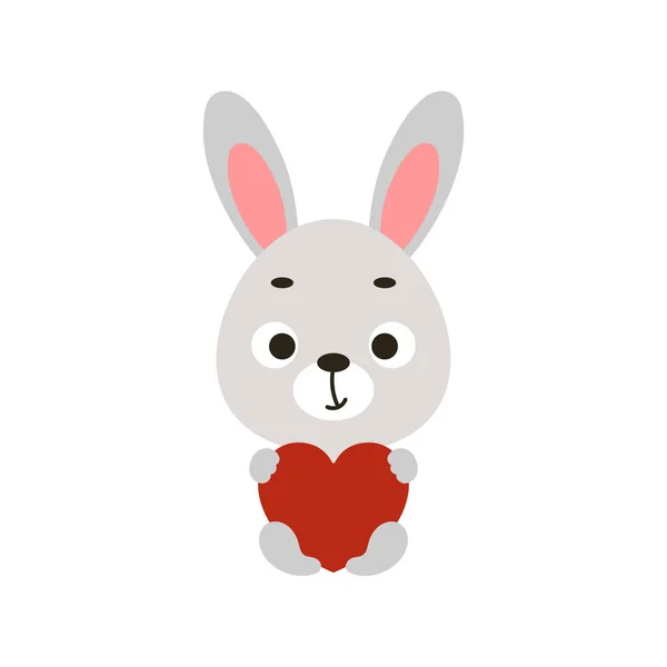 Mignon Petit Lapin Assis Garder Hart Sur Fond Blanc Cartoon — Image vectorielle