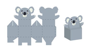 Şeker, şeker ve küçük hediyeler için şirin parti koala tasarımı. Doğum günlerini, bebek partilerini, Noel 'i. Yazdır, kes, katla, yapıştır. Vektör stok illüstrasyonu.