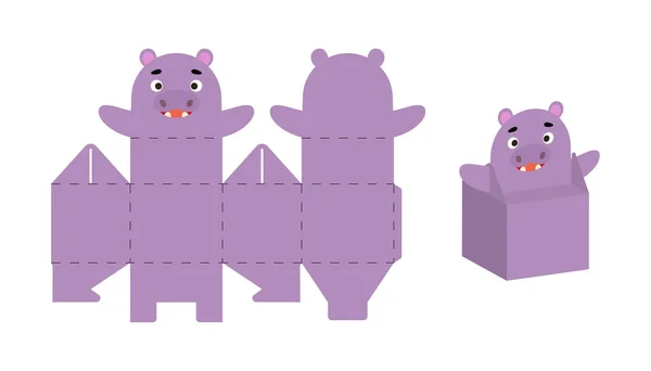 Cute Party Favor Box Projekt Hipopotam Słodycze Cukierki Małe Prezenty — Wektor stockowy