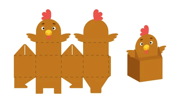 Şeker, şeker, küçük hediyeler için şirin parti favori tavuk tasarımı. Herhangi bir amaç için paket şablonu, doğum günleri, bebek partisi, Noel. Yazdır, kes, katla, yapıştır. Vektör stok illüstrasyonu