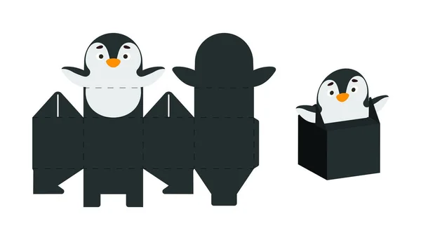 可爱的派对青睐盒企鹅设计糖果 小礼物 包模板的任何目的 婴儿淋浴 圣诞节 矢量存量说明 — 图库矢量图片