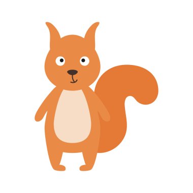 İzole edilmiş şirin küçük sincap. Çocuk kartları için çizgi film karakteri, bebek partisi, davetiye, poster, tişört, ev dekorasyonu. Vektör stok illüstrasyonu.