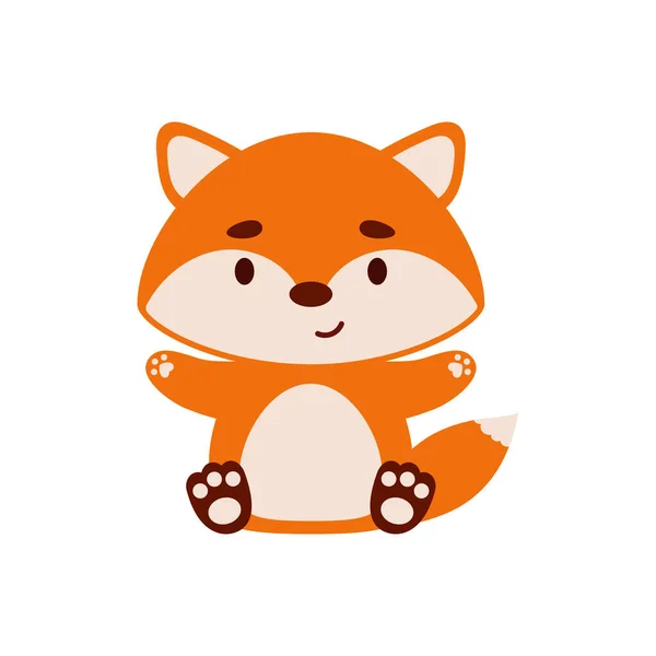 可爱的小坐狐狸 卡通动物角色设计为儿童T恤衫 幼儿装饰 婴儿淋浴 邀请函 房子内部 矢量存量说明 — 图库矢量图片