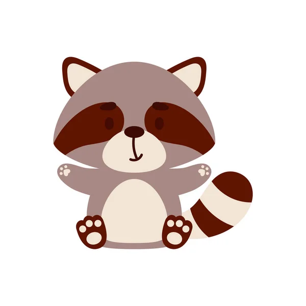Cute Little Sitting Raccoon Cartoon Animal Character Design Kids Shirts — Vettoriale Stock