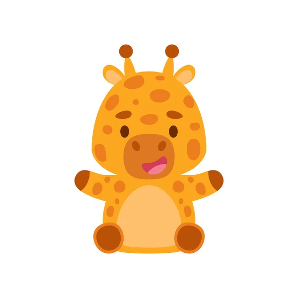 Jolie Petite Girafe Assise Cartoon Animal Character Design Pour Enfants — Image vectorielle