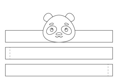 Yazdırılabilir panda tacı. Eğlence için eğlenceli bir aksesuar. Doğum günü, noel, bebek partisi için kurdele şablonu. Yazdır, boya, kes ve yapıştır. Vektör stok illüstrasyonu.