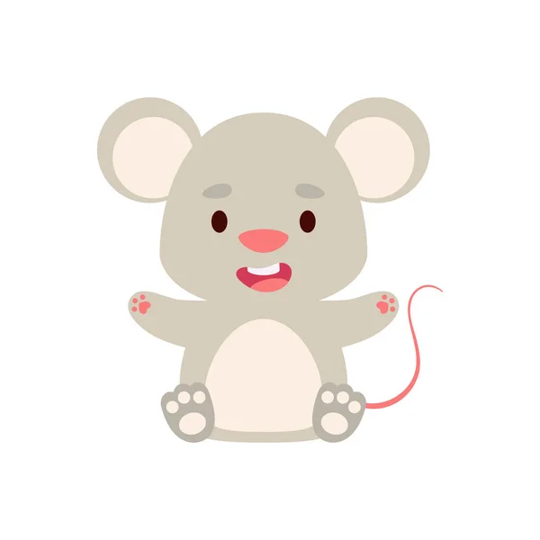 Pequeño Ratón Sentado Lindo Diseño Personajes Dibujos Animados Para Niños — Vector de stock