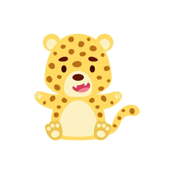 Joli Petit Guépard Assis Cartoon Animal Character Design Pour Enfants — Image vectorielle